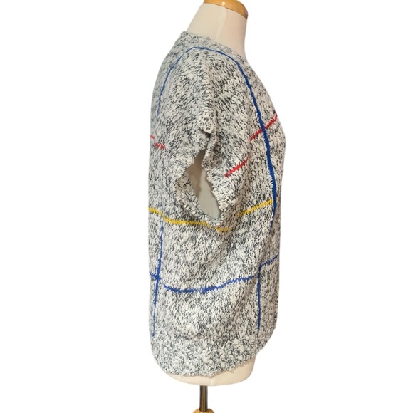 Vintage 90’s short sleeved sweater heathered grey with primary stripes size XL - Picture 2 of 6